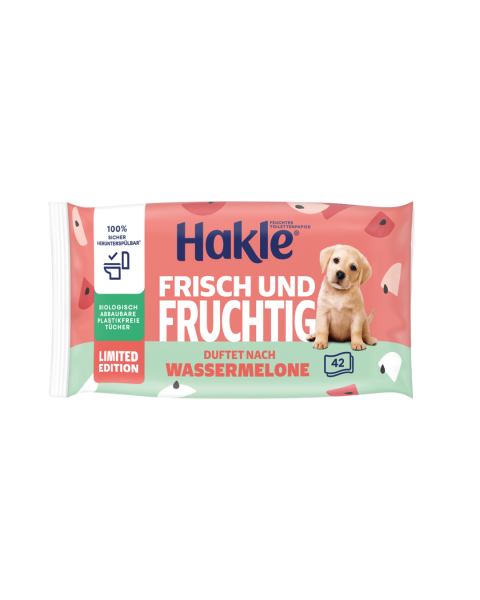 Hakle Feucht Frisch und Fruchtig, Duft nach Wassermelone, Feuchte Toilettentuecher, biologisch abbaubar, plastikfrei, Nachfuellung, 1 Stueck